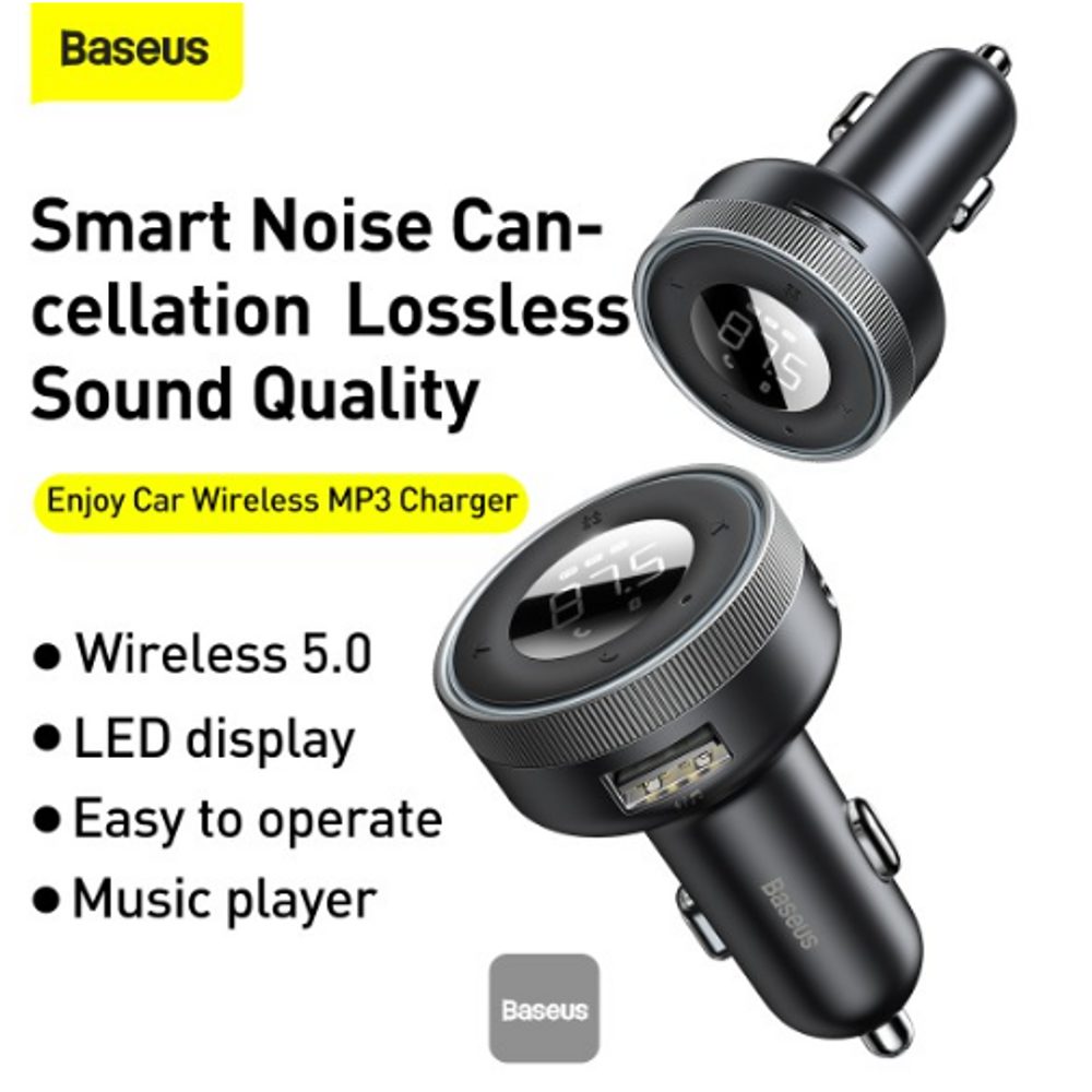 BAS06816 - Baseus Enjoy Car Wireless MP3 Charger (Wireless 5.0+5V/3.4A) Black