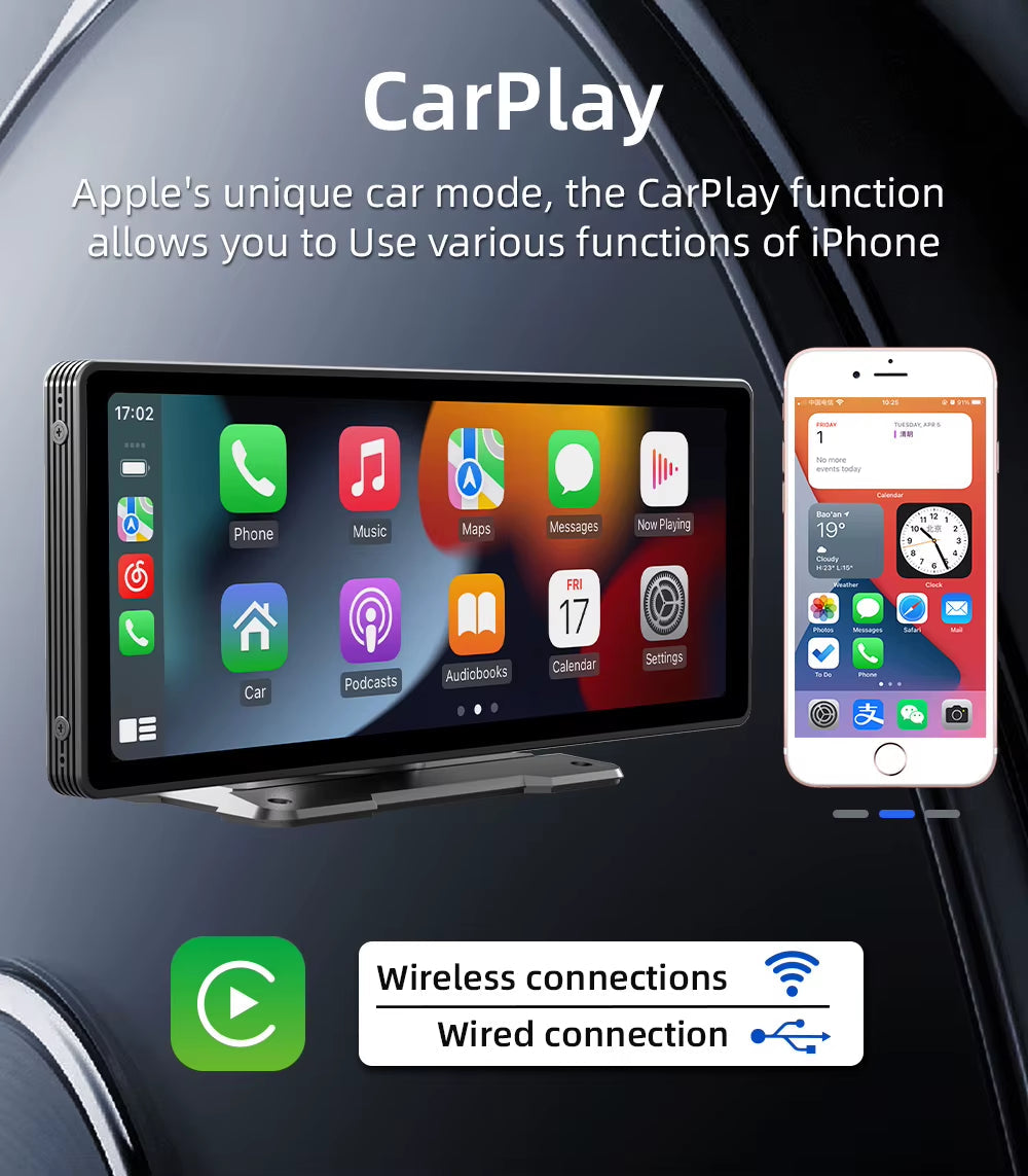 BQCC 10.26-Inch Portable Wireless CarPlay Display