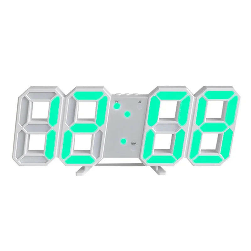 3D LED Digital Wall Clock White Green