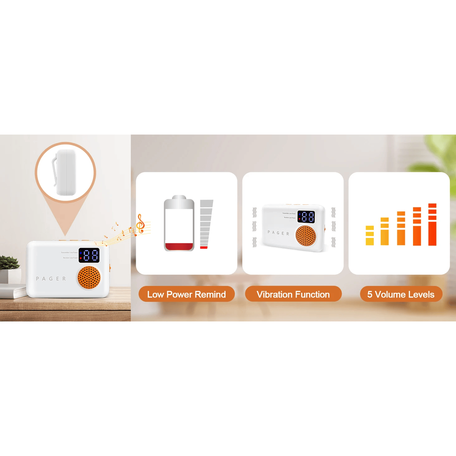 Wireless Caregiver Pager with 2 SOS Buttons (Up to 300mtrs range)