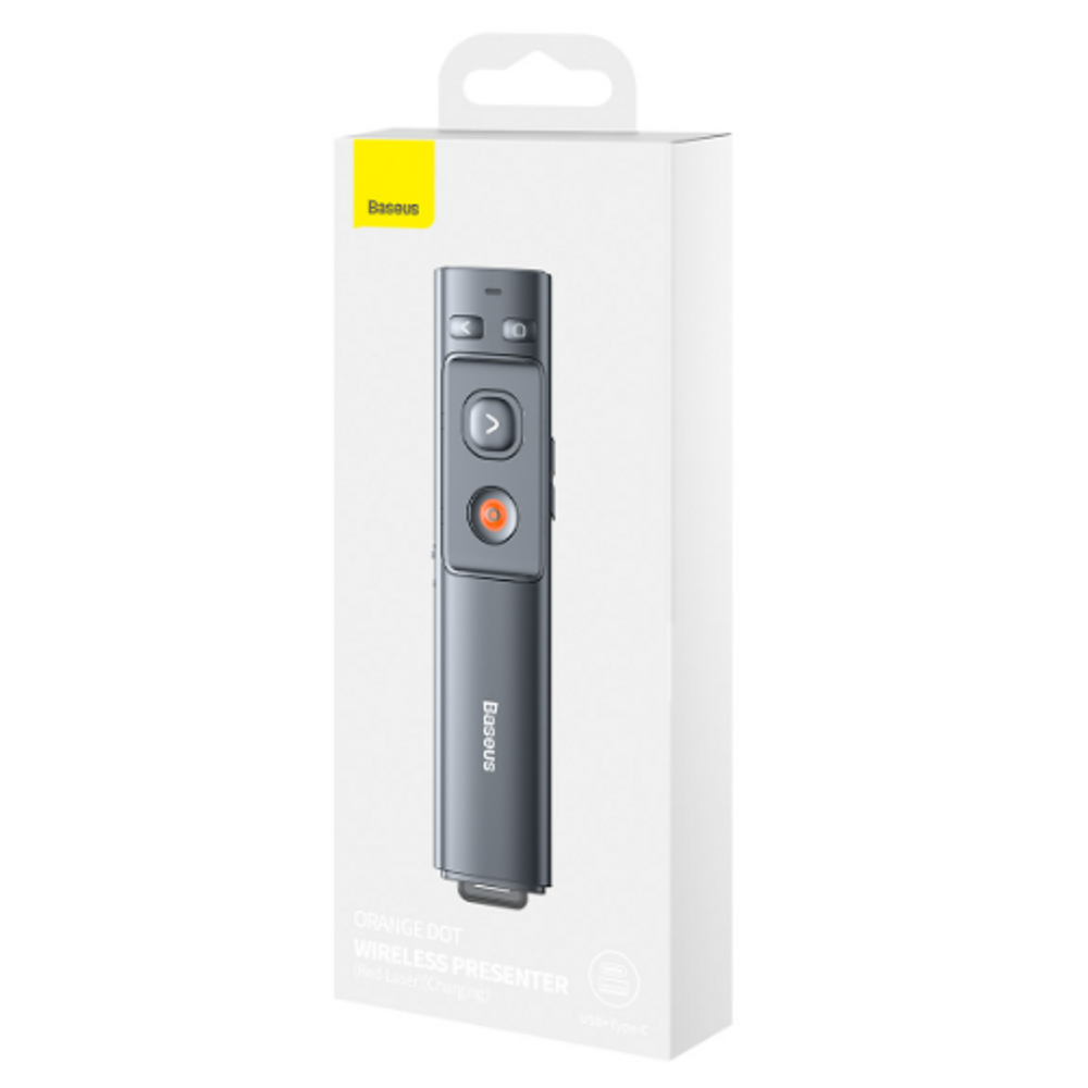 BAS09404 - Baseus Orange Dot Wireless Presenter (Red Laser)(Charging) Grey