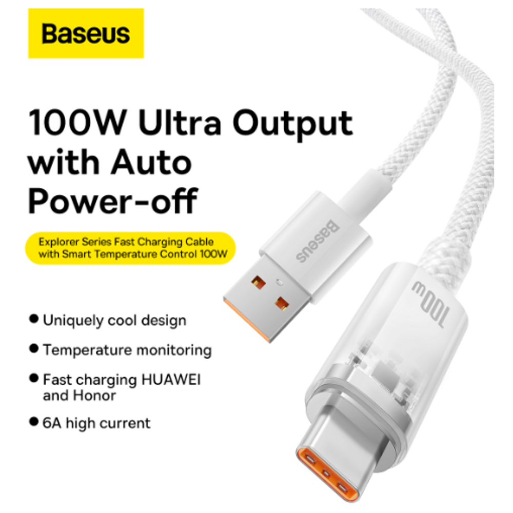 BAS29144 - Baseus Explorer Series Fast Charging Cable with Smart Temperature Control USB to Type-C 100W 1m White