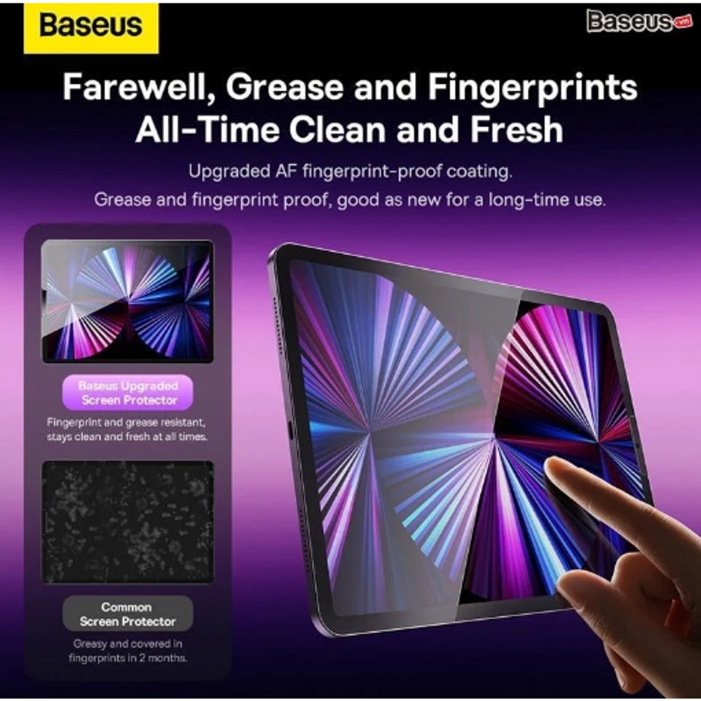 BAS21216 - Baseus Crystal Series 0.3mm Anti Blue-ray Tempered Glass Screen Protector for 12.9-inch iPad Pro 2018/2020/2021/2022 (Pack of 1 with installation tool and cleaning kit), Clear