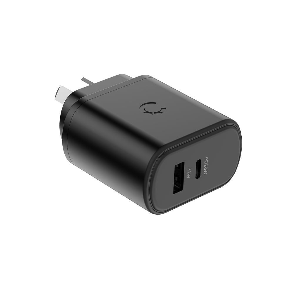 CY3615POFLW - Cygnett 32W USB-C PD Dual Port Wall Charger AU - Black