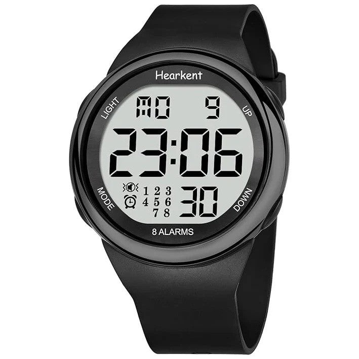 Hearkent Atomic Watch with Vibrating 8 Alarms Black