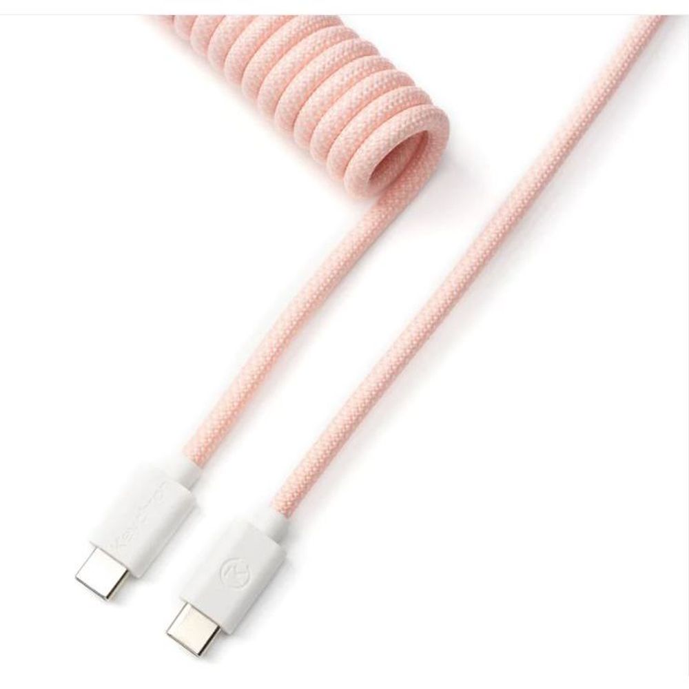 KEYC-Cab-15 - Keychron Light Pink Coiled Straight Aviator Type-C Cable