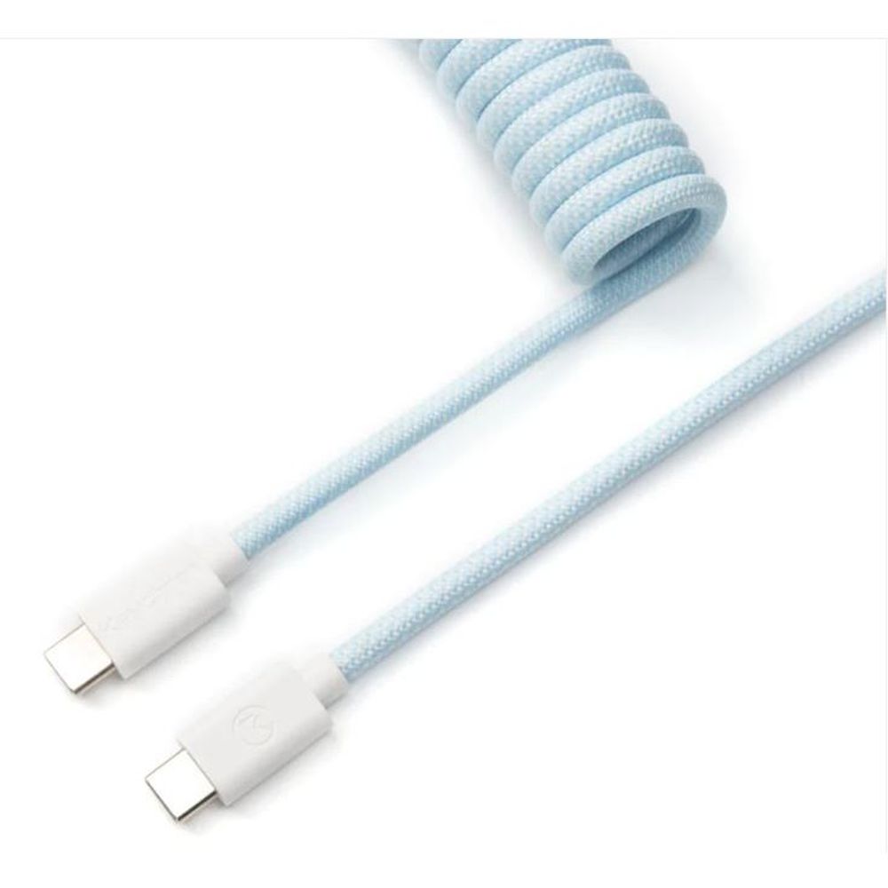 KEYC-Cab-19 - Keychron Light Blue Coiled Straight Aviator Type-C Cable