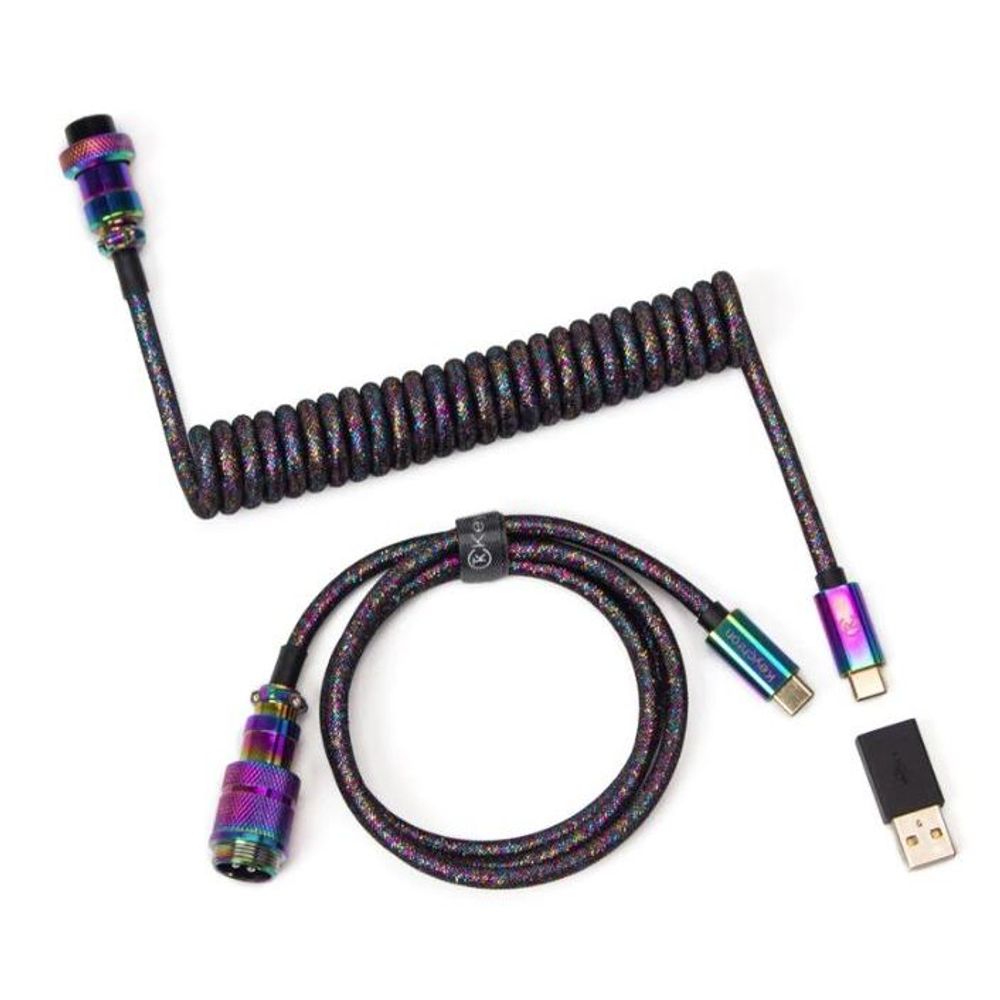 KEYC-Cab-5 - Keychron Premium Rainbow Plated Black Coiled Straight Aviator Cable