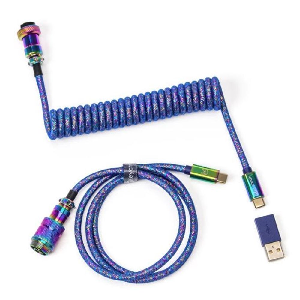 KEYC-Cab-6 - Keychron Premium Rainbow Plated Blue Coiled Straight Aviator Cable