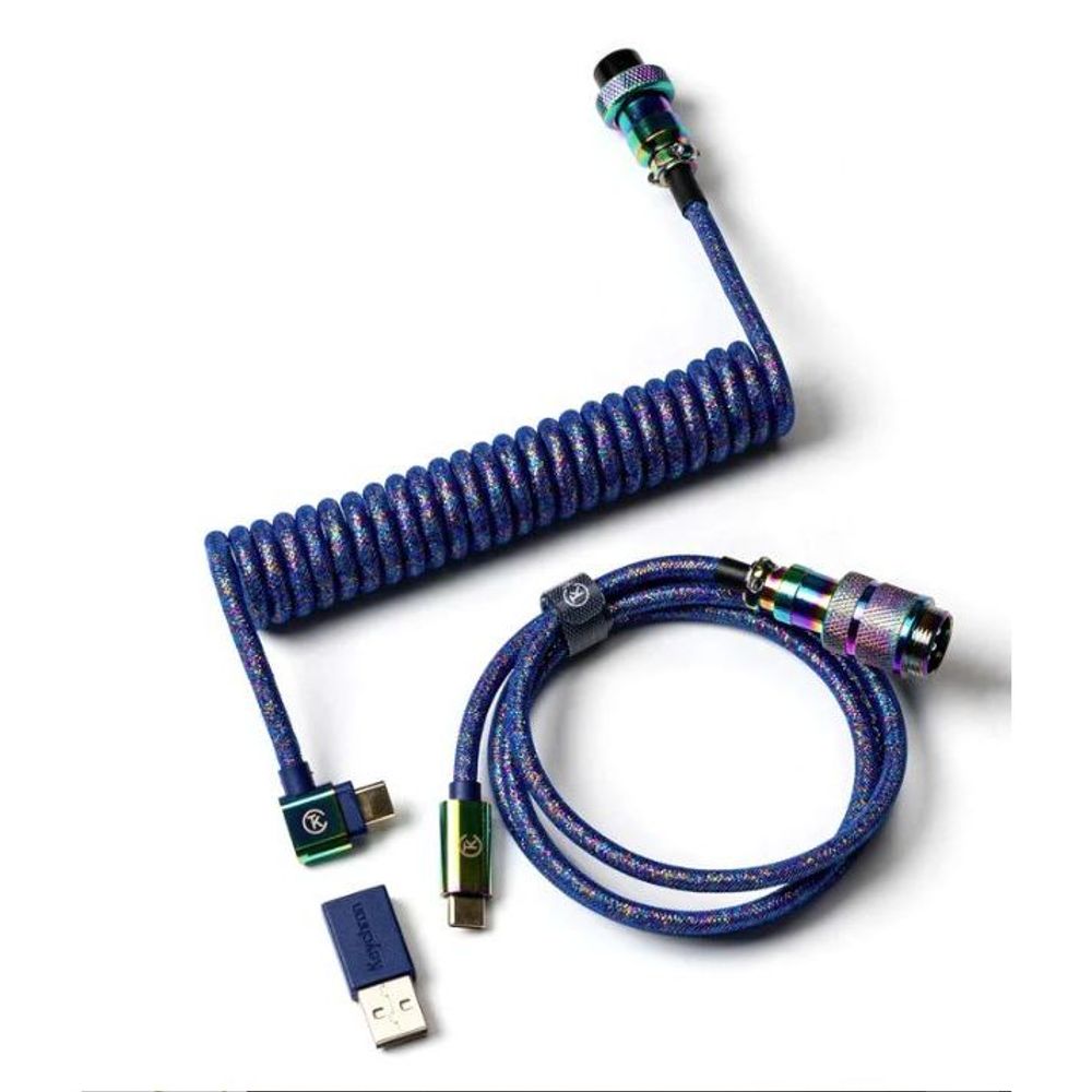 KEYC-Cab-8 - Keychron Premium Rainbow Plated Blue Coiled Angled Aviator Cable