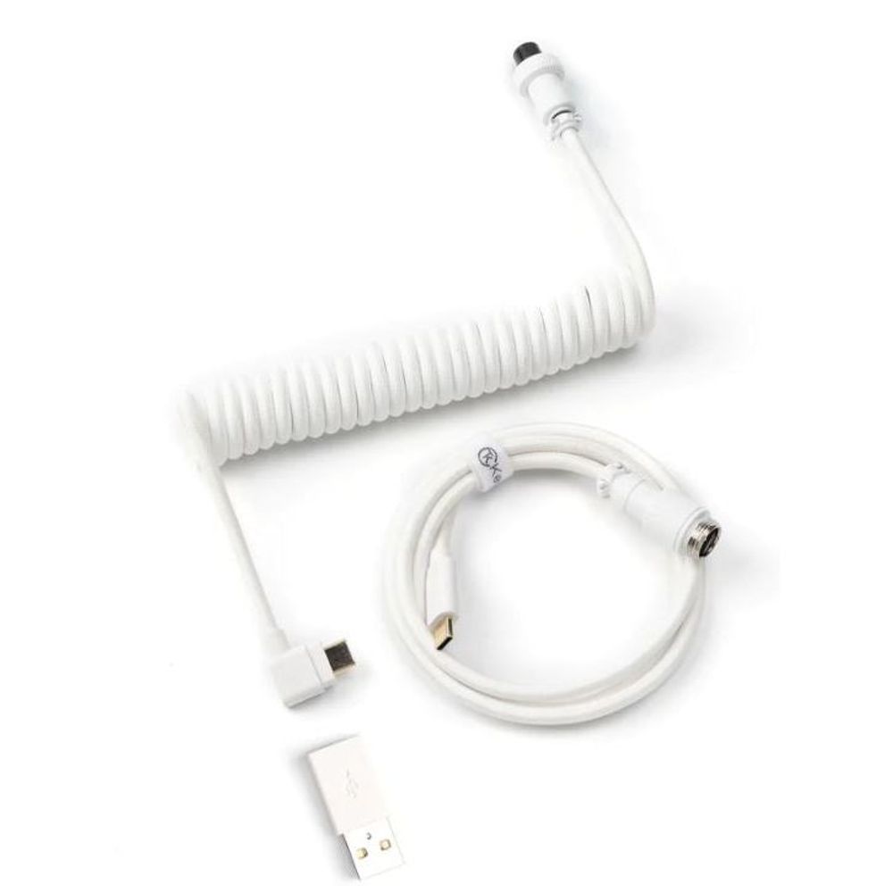 KEYC-Cab-9 - Keychron White Coiled Angled Aviator Type-C Cable