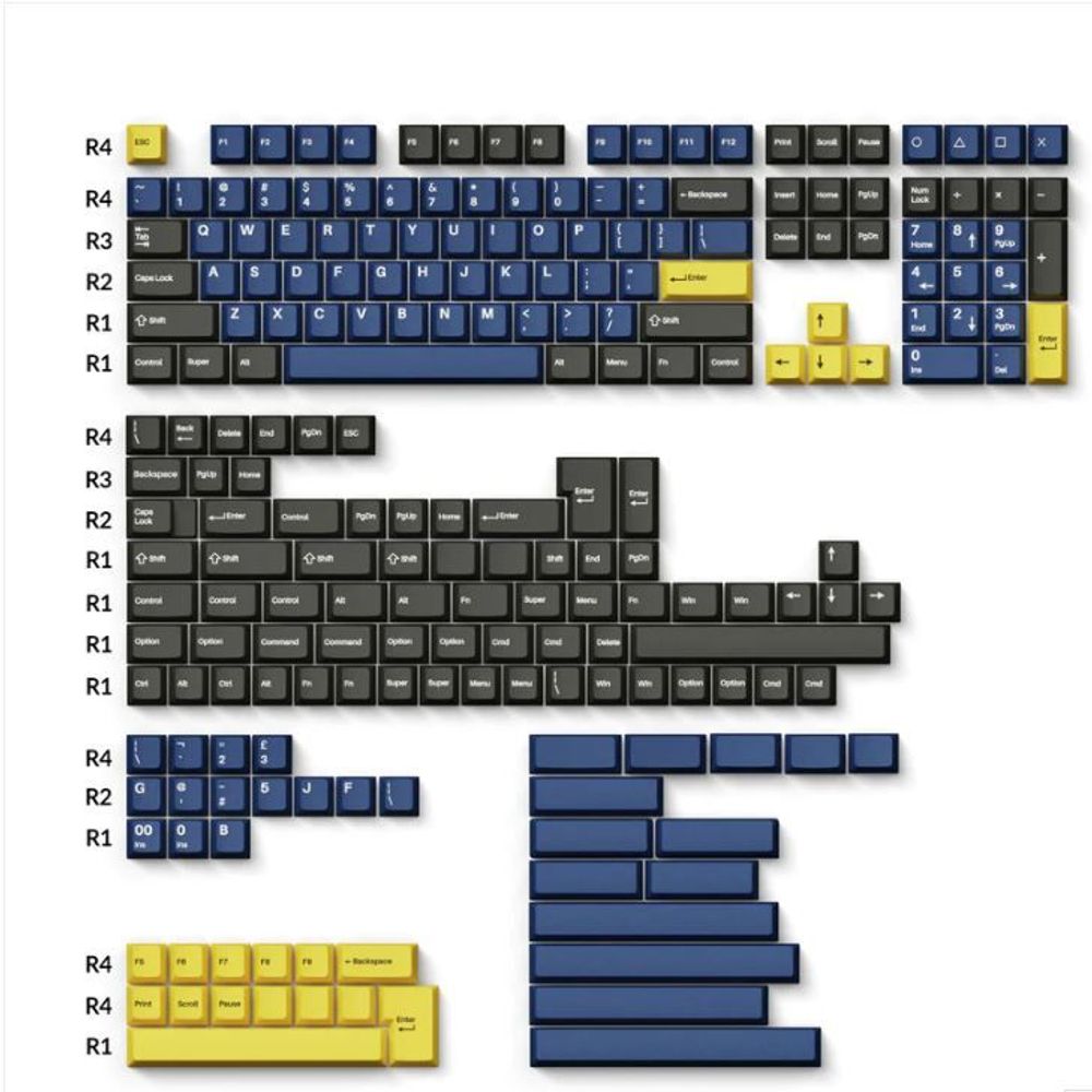 KEYC-PBT-17 - Keychron Double Shot Cherry PBT Keycap Full Keycap Set - Dark Blue and Golden