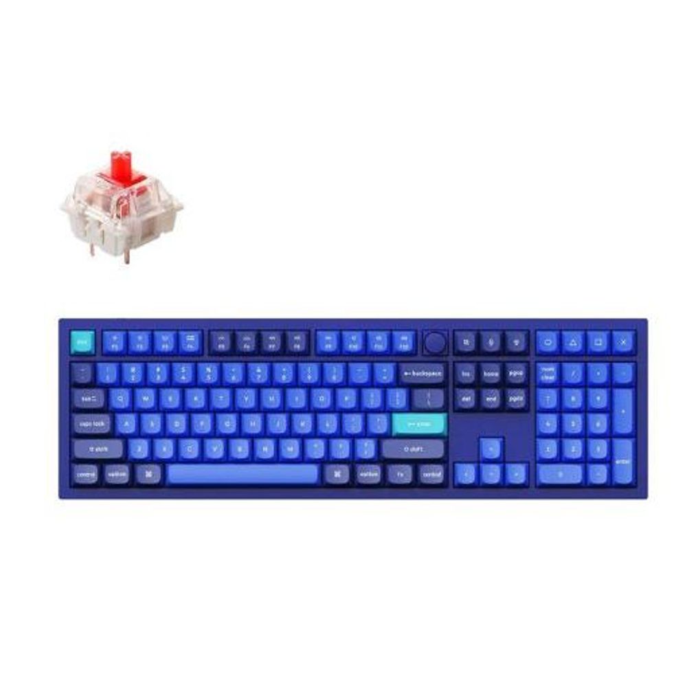 KEYC-Q6-O1 - Keychron Q6-O1, 100% Full Size Layout 104 Keys, Red Switch, RGB, Blue Frame, Hot-Swap, QMK, Gateron G Pro, Mechanical Wired Keyboard, With Knob