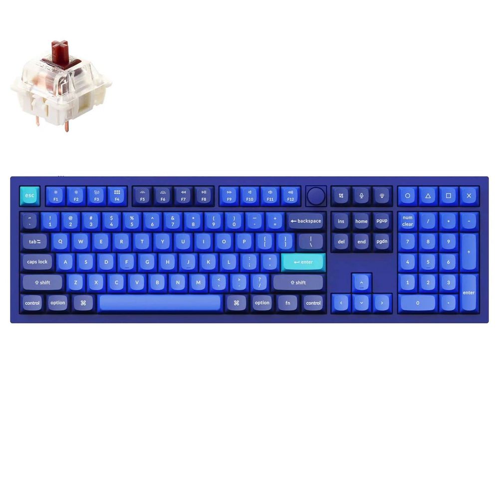 KEYC-Q6-O3 - Keychron Q6-O3, 100% Full Size Layout 104 Keys, Brown Switch, RGB, Blue Frame, Hot-Swap, QMK, Gateron G Pro, Mechanical Wired Keyboard, With Knob