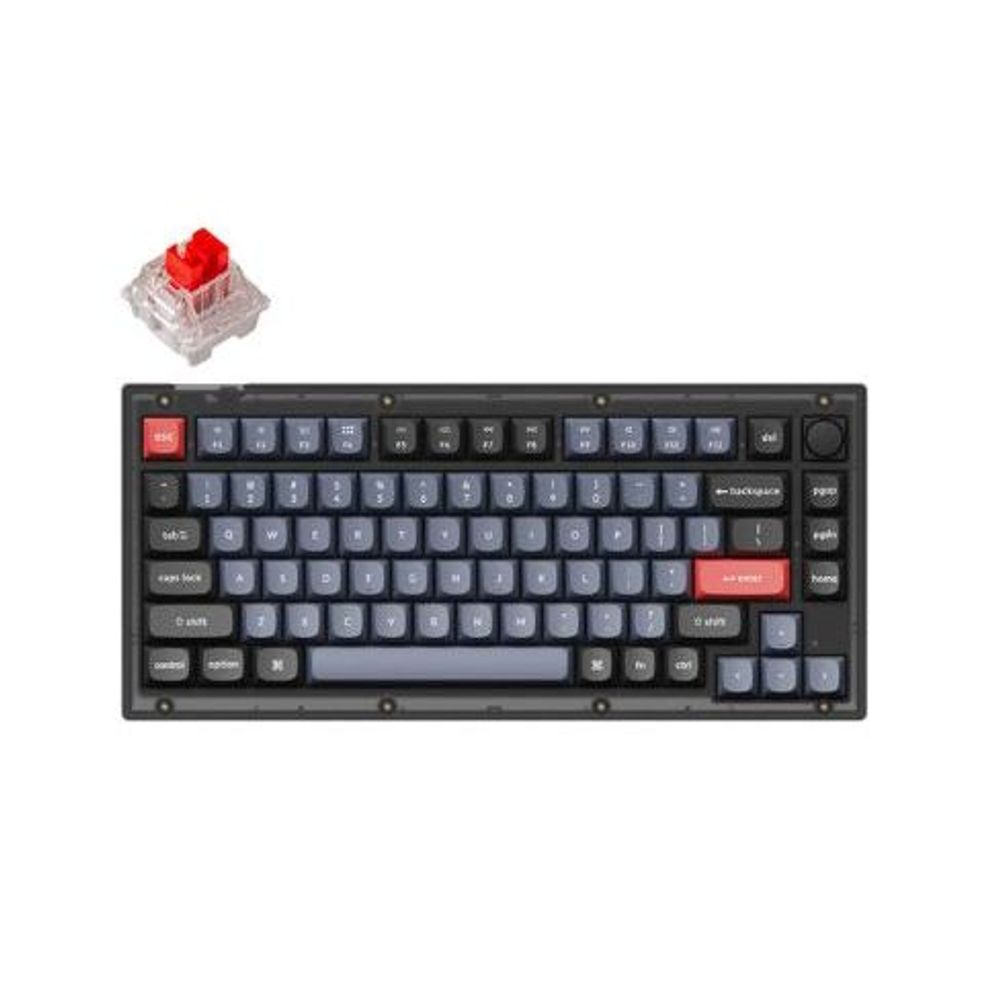 KEYC-V1-C1 - Keychron V1-C1, 75% Layout 84 Keys, Red Switch, RGB, Frosted Black Frame, Hot-Swap, QMK, Keychron K Pro, Mechanical Wired Keyboard, With Knob