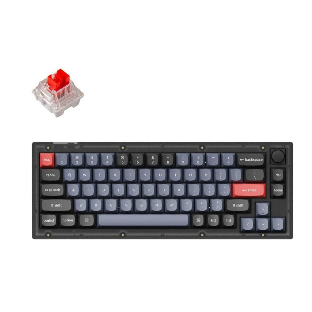 KEYC-V2-C1 - Keychron V2-C1, 65% Layout 68 Keys, Red Switch, RGB, Frosted Black Frame, Hot-Swap, QMK, Keychron K Pro, Mechanical Wired Keyboard, With Knob