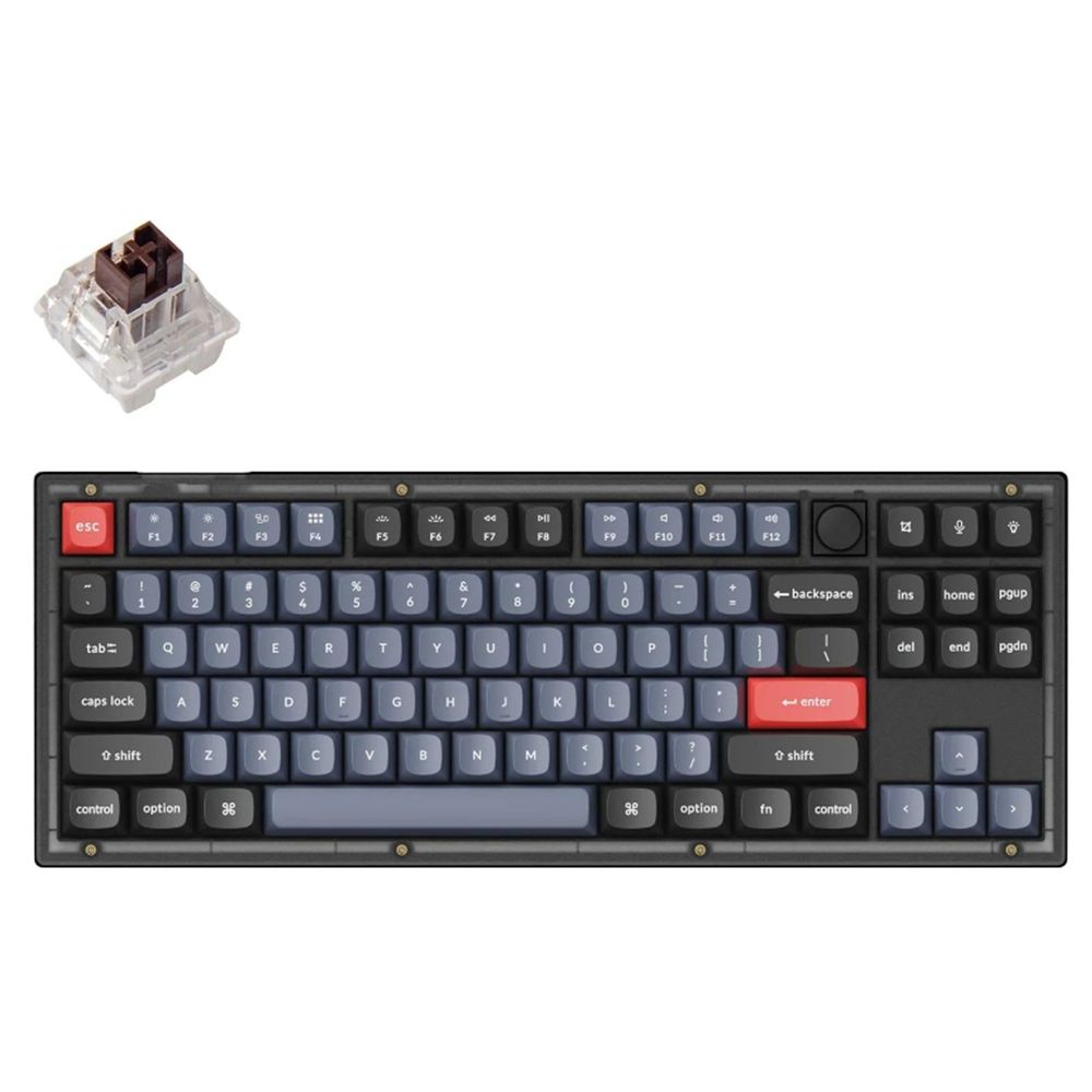 KEYC-V3-C3 - Keychron V3-C3, 80% TKL Layout 87 Keys, Brown Switch, RGB, Frosted Black Frame, Hot-Swap, QMK, Keychron K Pro, Mechanical Wired Keyboard, With Knob