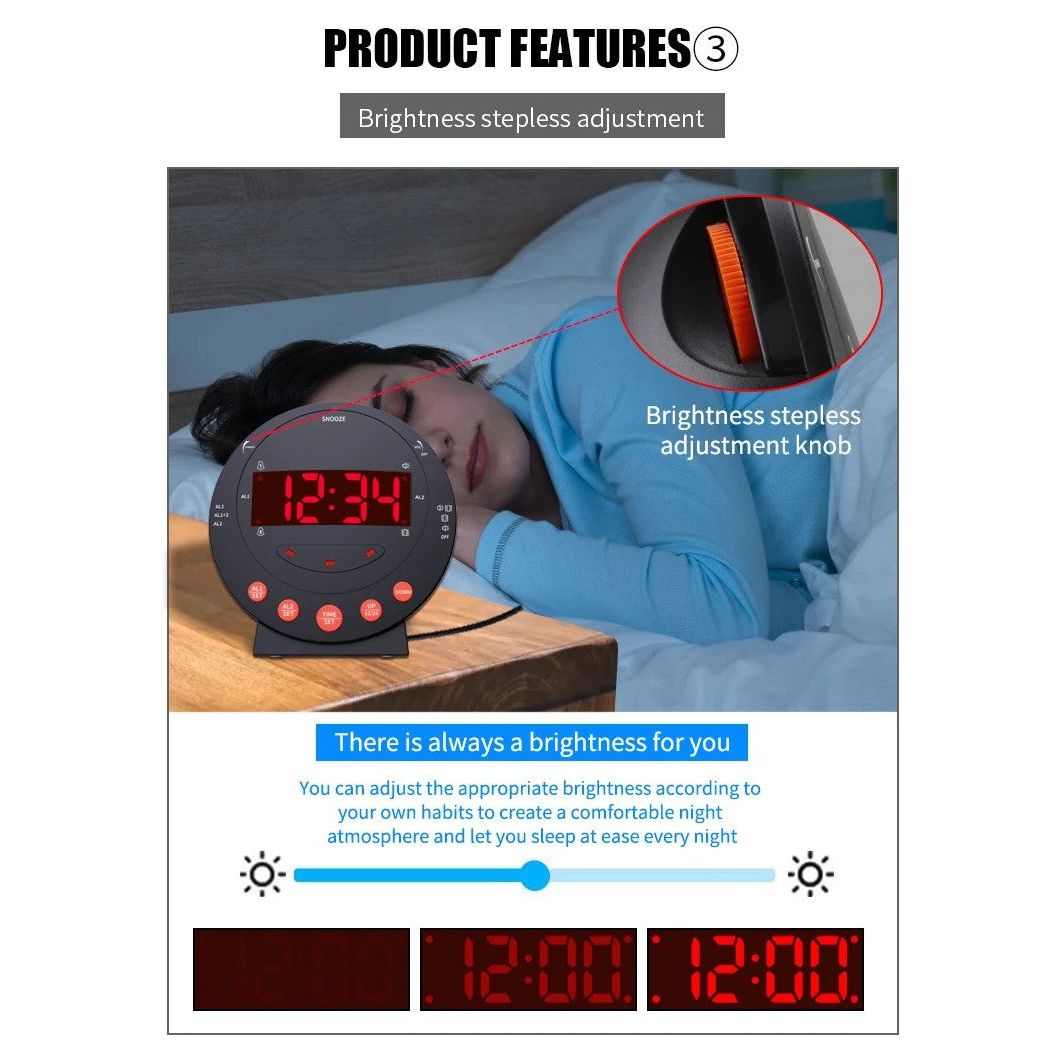 LED Flashing Vibrating Alarm Clock with Bed Shaker (Clearance)