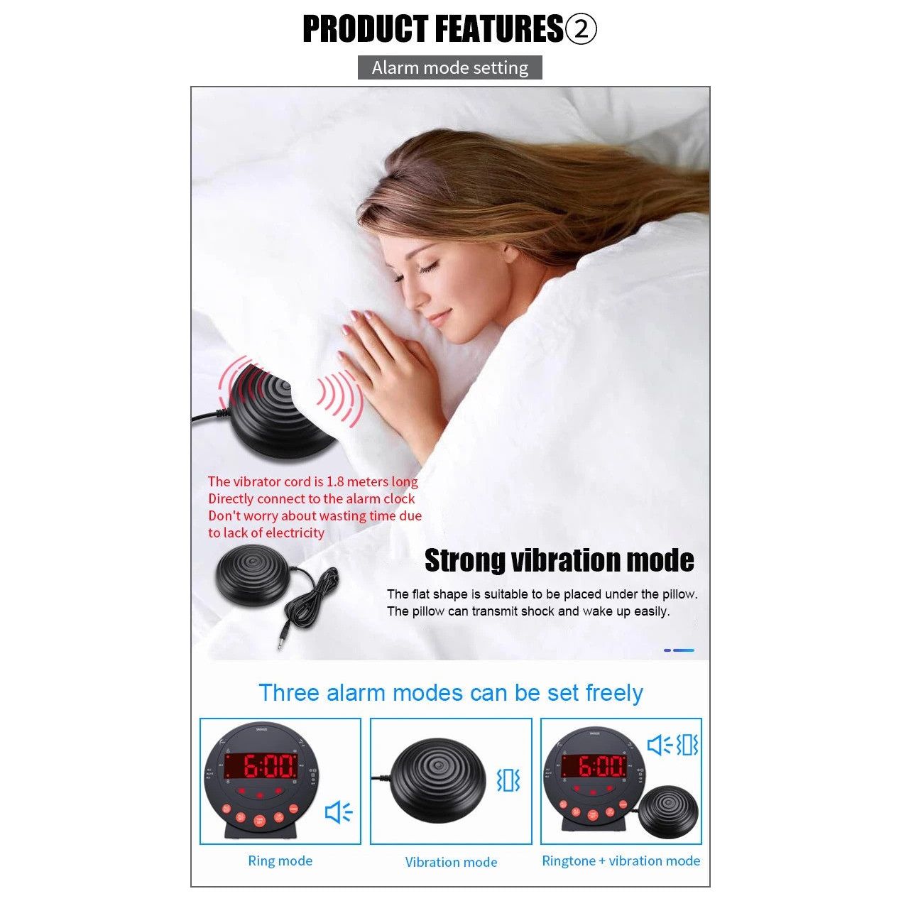 LED Flashing Vibrating Alarm Clock with Bed Shaker (Clearance)