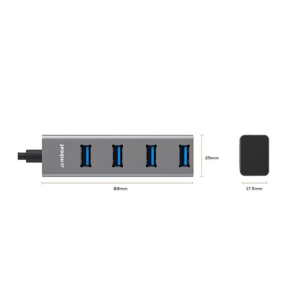 MB-CU3H-4G - mbeat 4-Port USB3.0 Hub with USB-C Converter - Space Grey