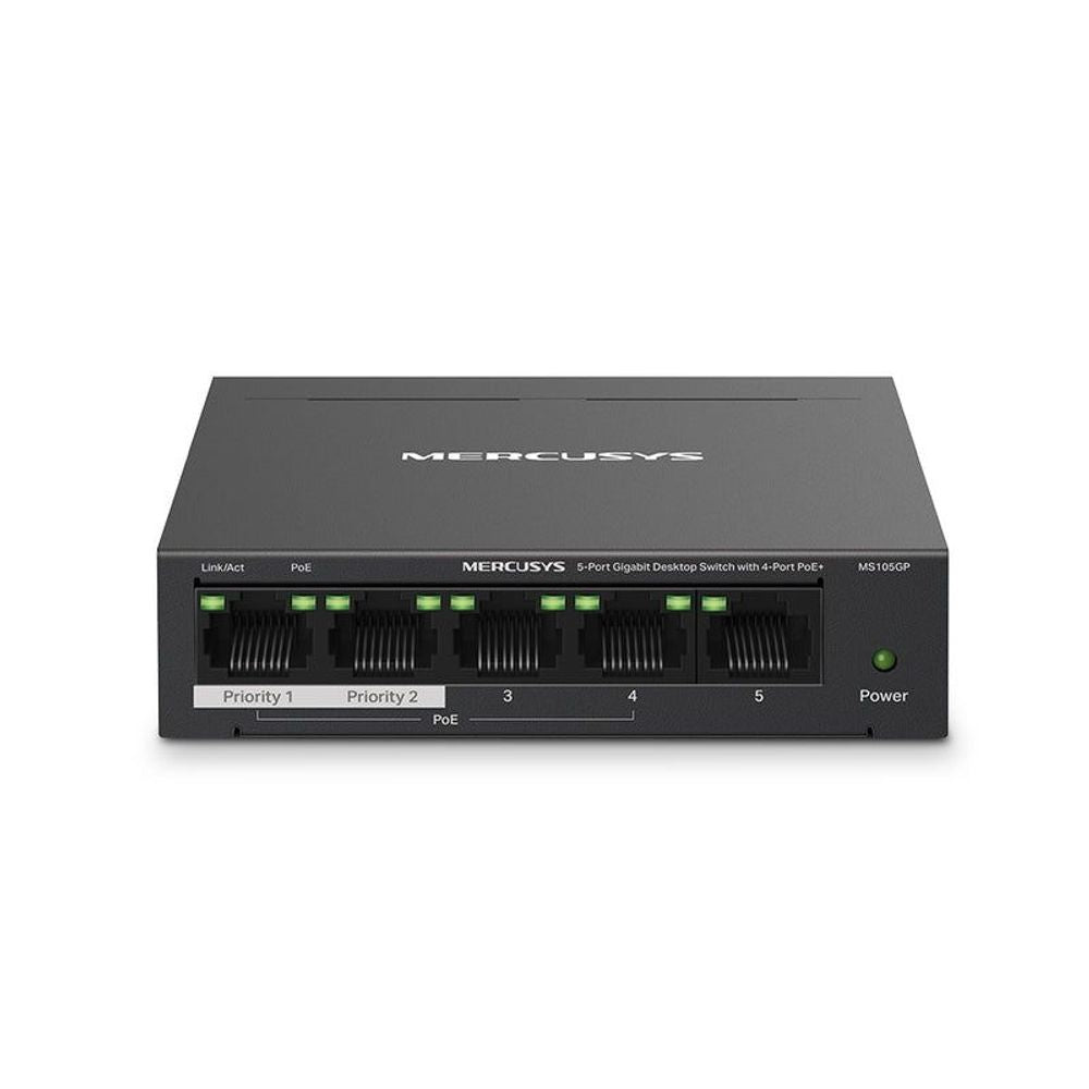 MER-MS105GP - Mercusys MS105GP, 5-Port Gigabit Desktop Switch with 4-Port PoE+