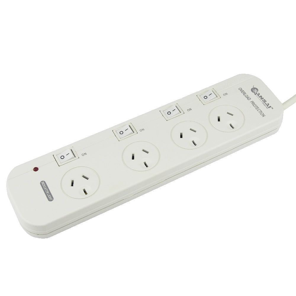 Sansai 4 Way Surge Powerboard with Individual Switch