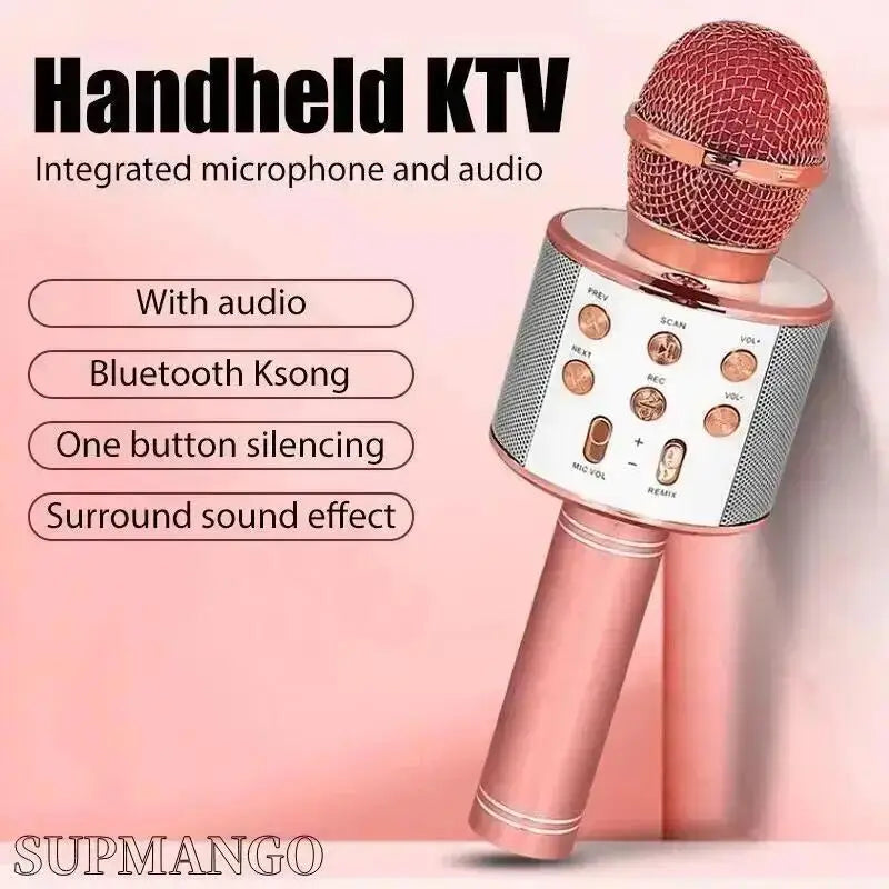 Wireless Handheld Karaoke Microphone with USB Speaker for Kids and Music Recording