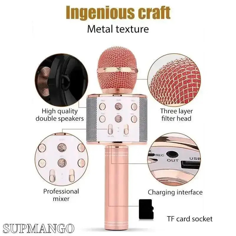 Wireless Handheld Karaoke Microphone with USB Speaker for Kids and Music Recording