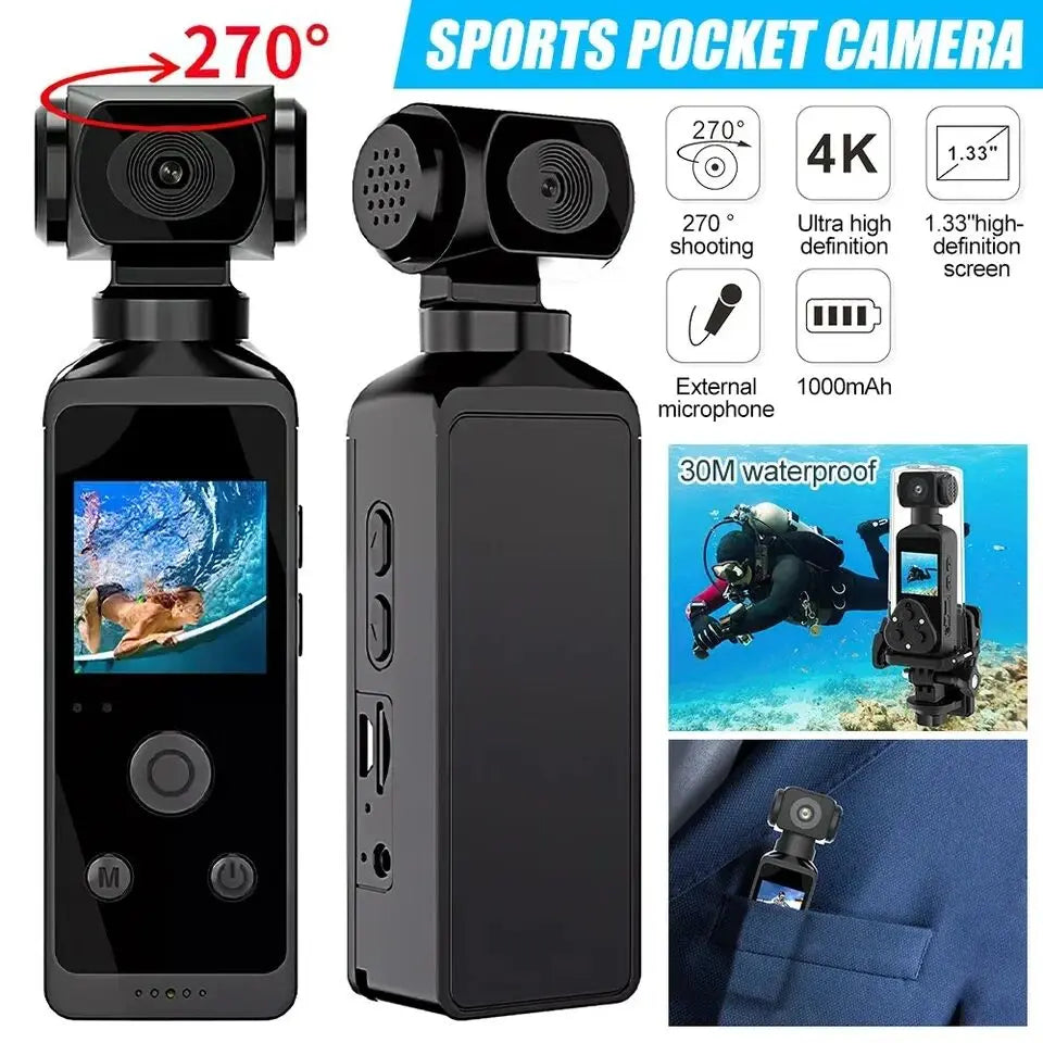 DIXSG 4K 1080P WiFi Full HD Mini Camcorder with 270° Rotation and Waterproof Case for Outdoor Sports Documentation