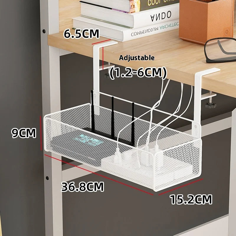 Adjustable Under-Desk Cable Management Tray with Clamp Mount for Professional and Home Environments White (Small Clamp)