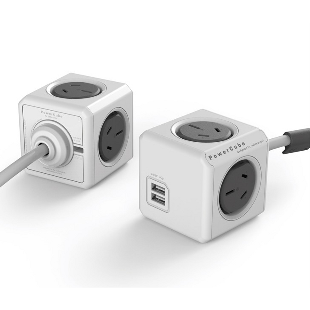 ALL-POWERCUBE-5400 - ALLOCACOC POWERCUBE Extended USB Grey 4-Outlets with 2-USB