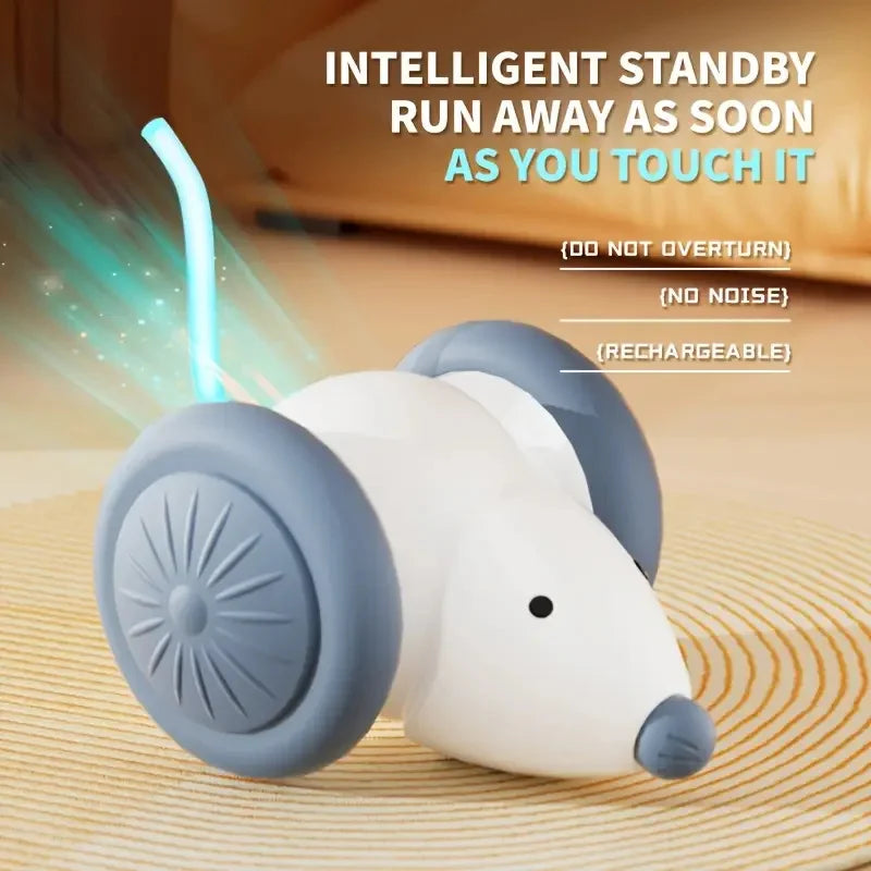 Automatic Interactive Smart Cat Toy - USB Rechargeable Rolling Ball and Mouse Car Teaser White