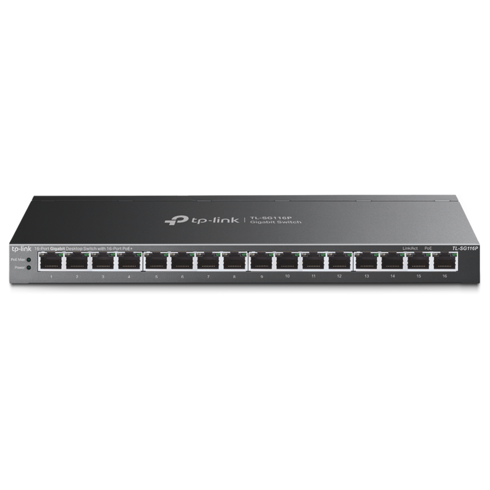 TL-SG116P - TP-Link 16-Port Gigabit Desktop Switch with 16-Port PoE+