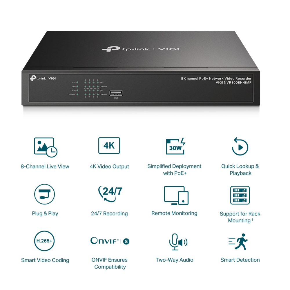 TP-Link Surveillance Kit - 8ch NVR + 2TB HDD + 2x Pan/Tilt Cameras