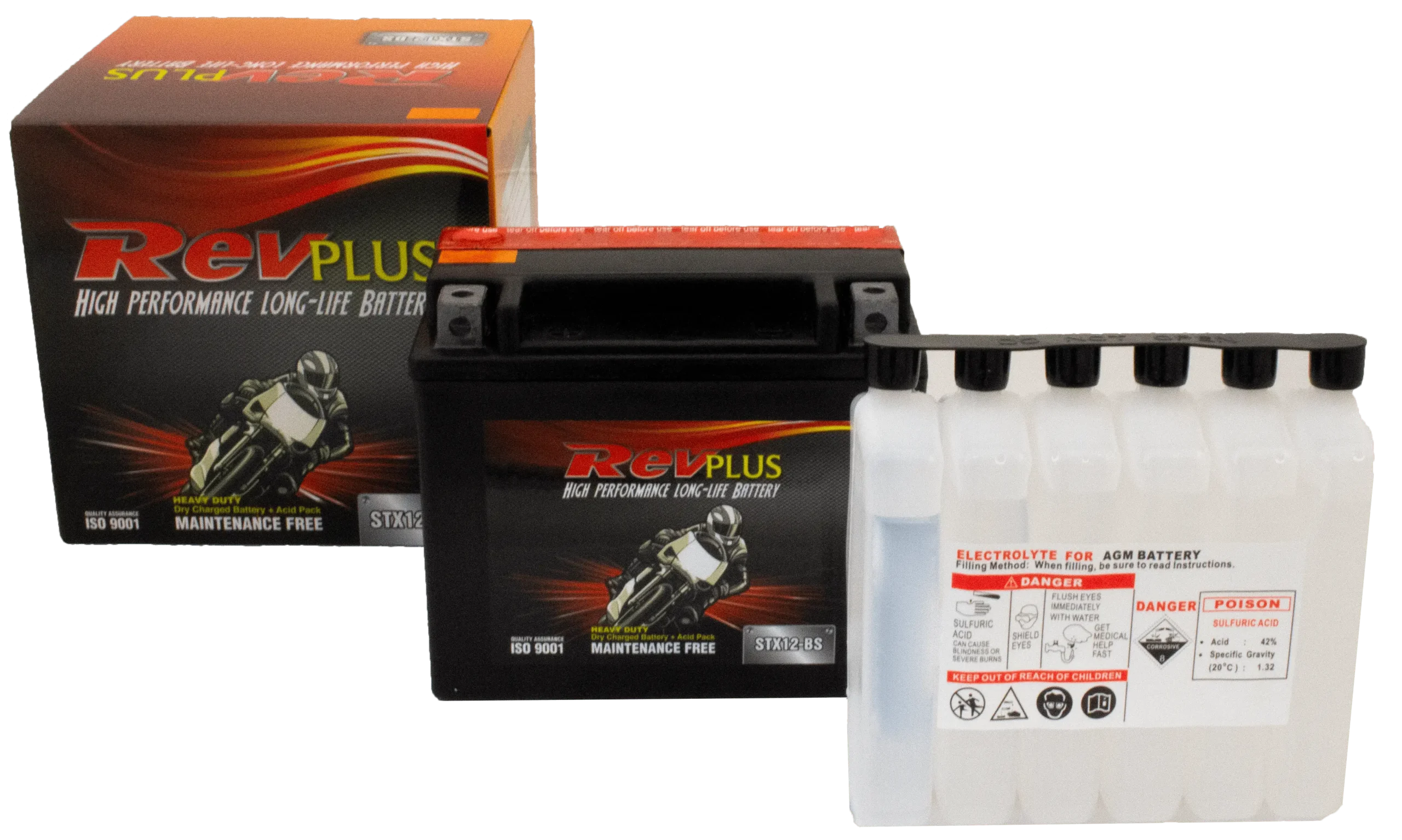 STX12-BS - RevPlus Motorbike Battery 12V 10Ah