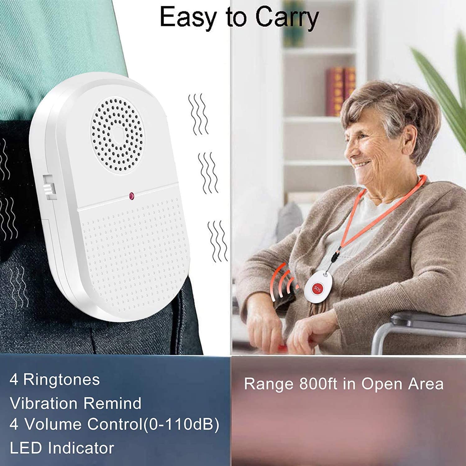 Wireless Caregiver Pager x 2 Call button Pendants