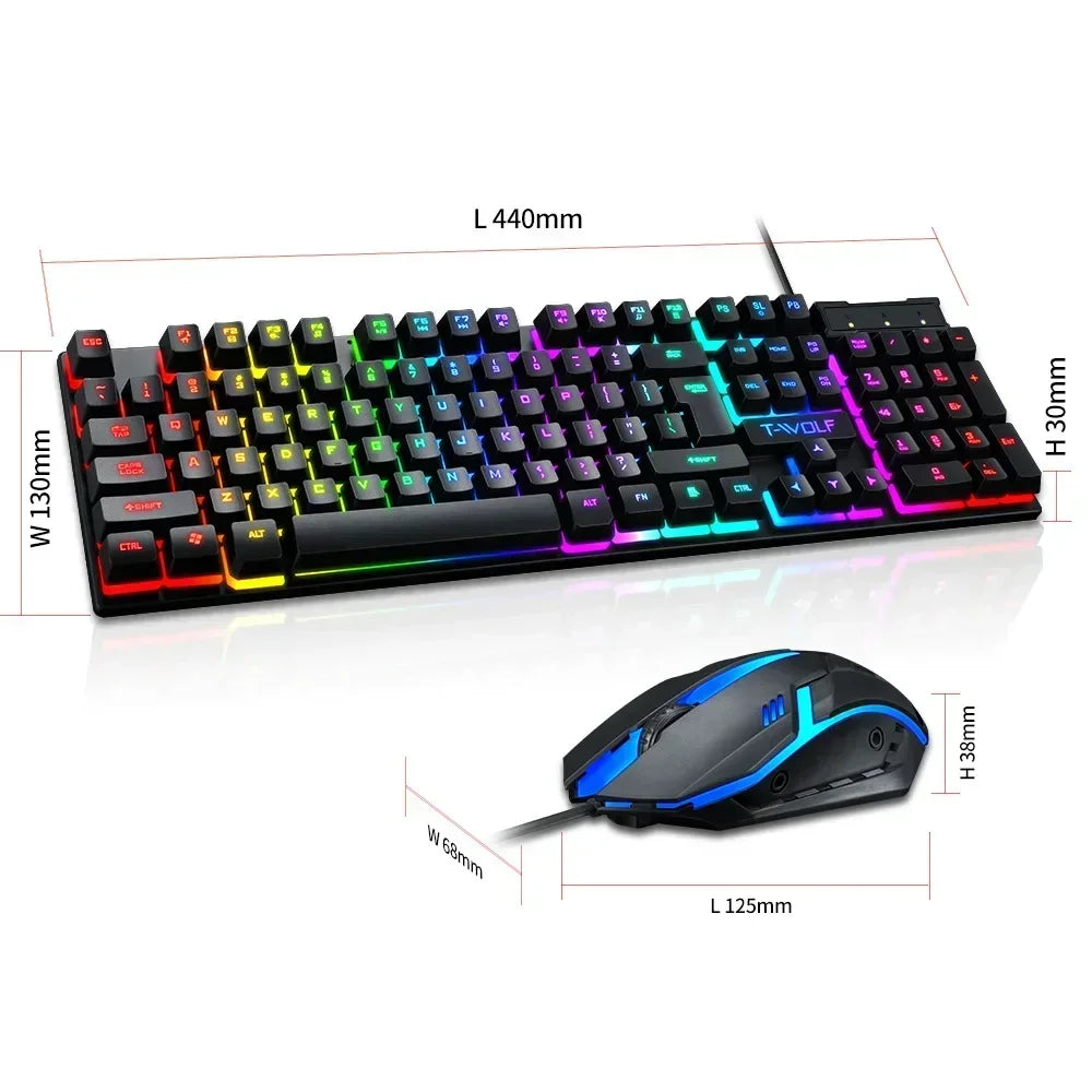 RGB Gaming Keyboard and Mouse Kit Backlit USB Wired Computer Keyboard and Mouse