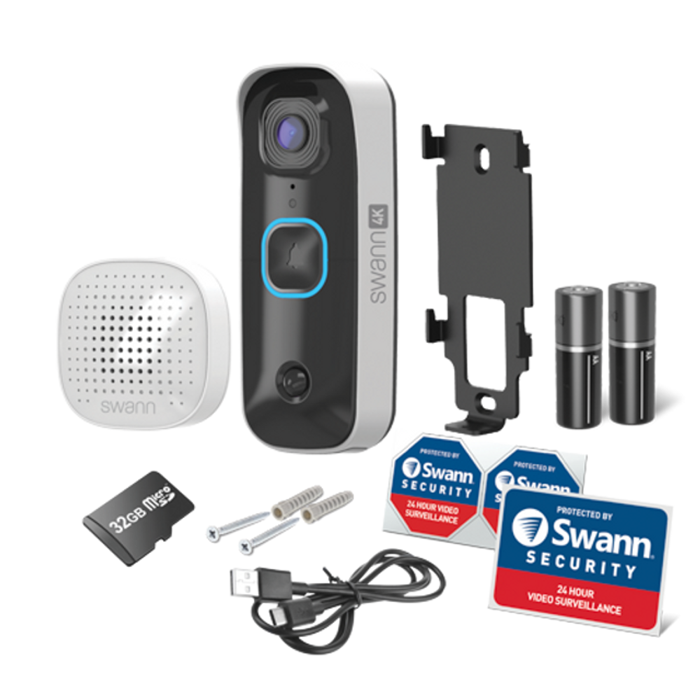 SWIFI-4KBUDDY-GL - Swann Buddy 4K Video Doorbell & Chime Kit w/32GB Card