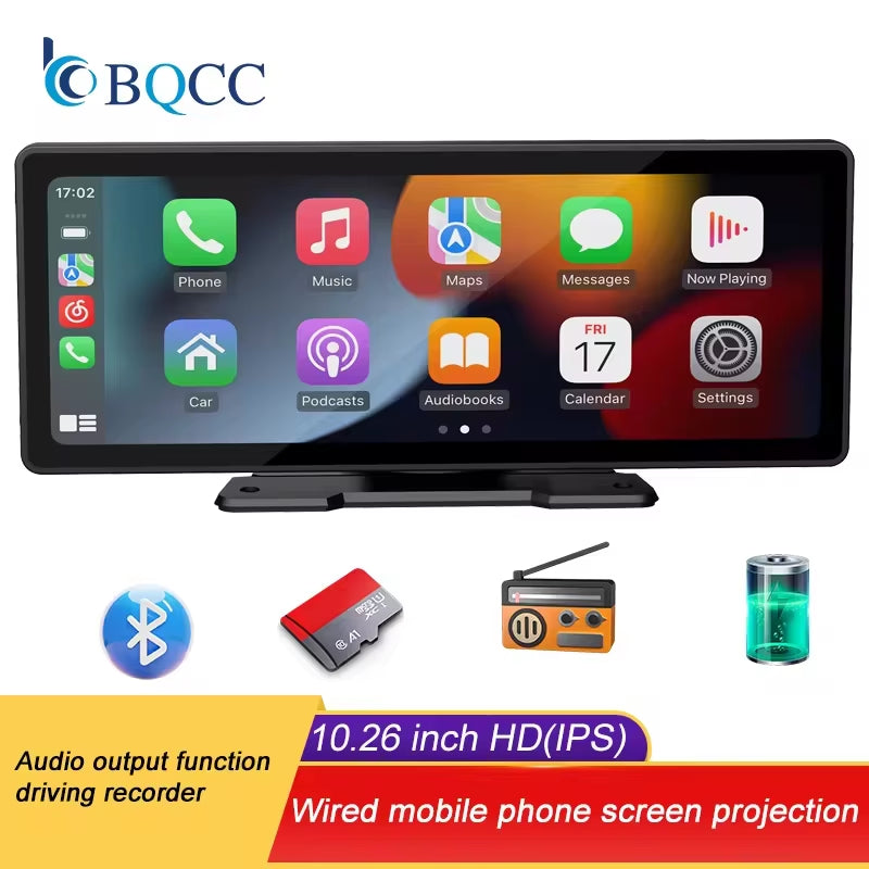 BQCC 10.26-Inch Portable Wireless CarPlay Display