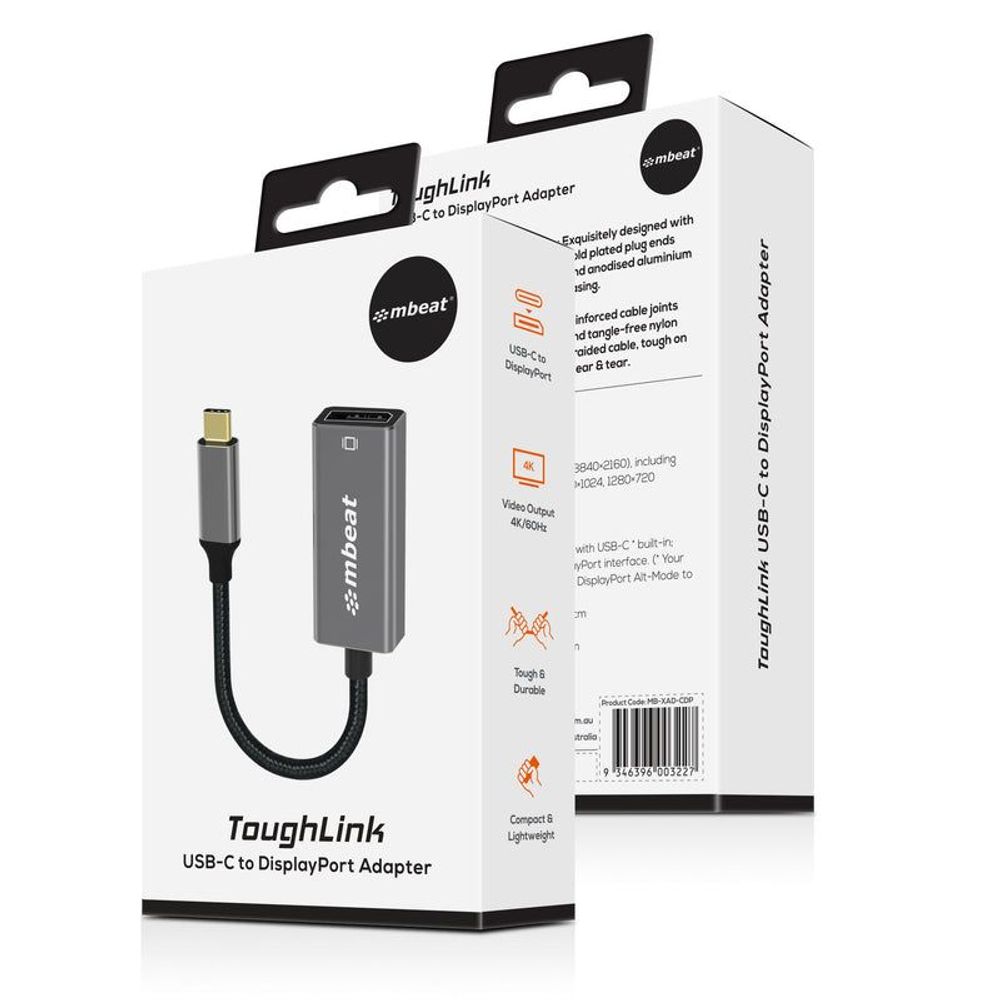 MB-XAD-CDP - mbeat Tough Link USB-C to DisplayPort Adapter - Space Grey