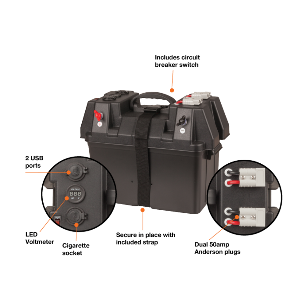 HB8504 Powertech Battery Box with Power Accessories