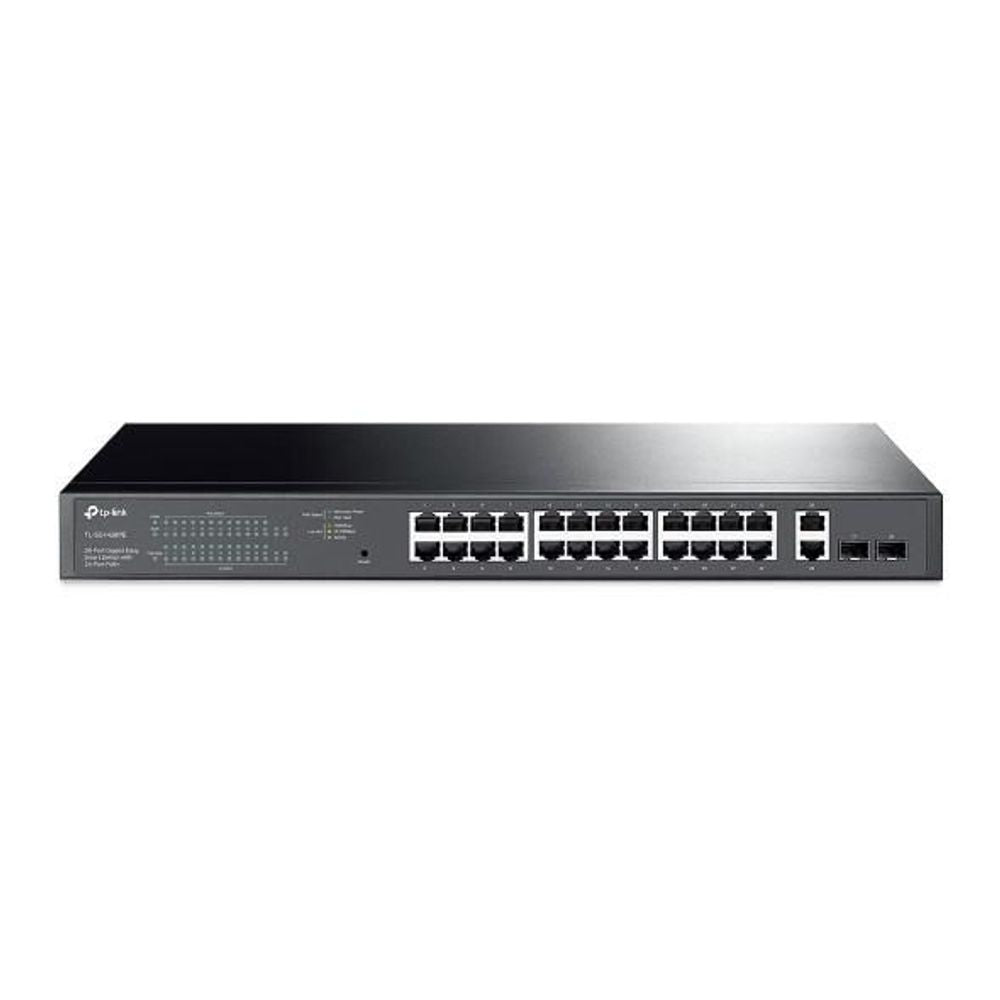 TL-SG1428PE - TP-LINK TL-SG1428PE 28-Port Gigabit Easy Smart Switch with 24-Port PoE+ 24 X Gigabit PoE+ Ports, 2 X Gigabit Non-PoE Ports, 2 X Gigabit SFP Slots 250 W PoE Power, 1U 19-inch Rack-mountable Steel Case