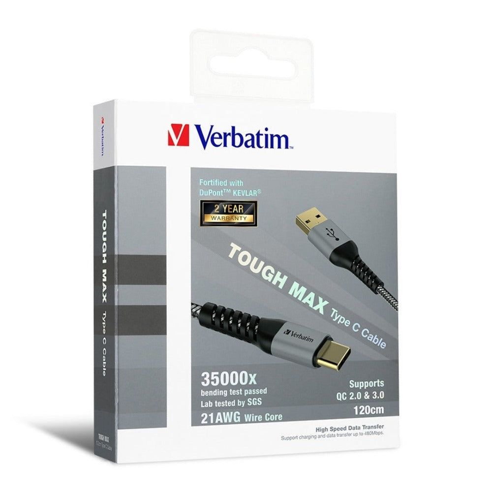 Verbatim Sync & Charge USB Type-C to Type A Tough Max Cable 120cm Grey