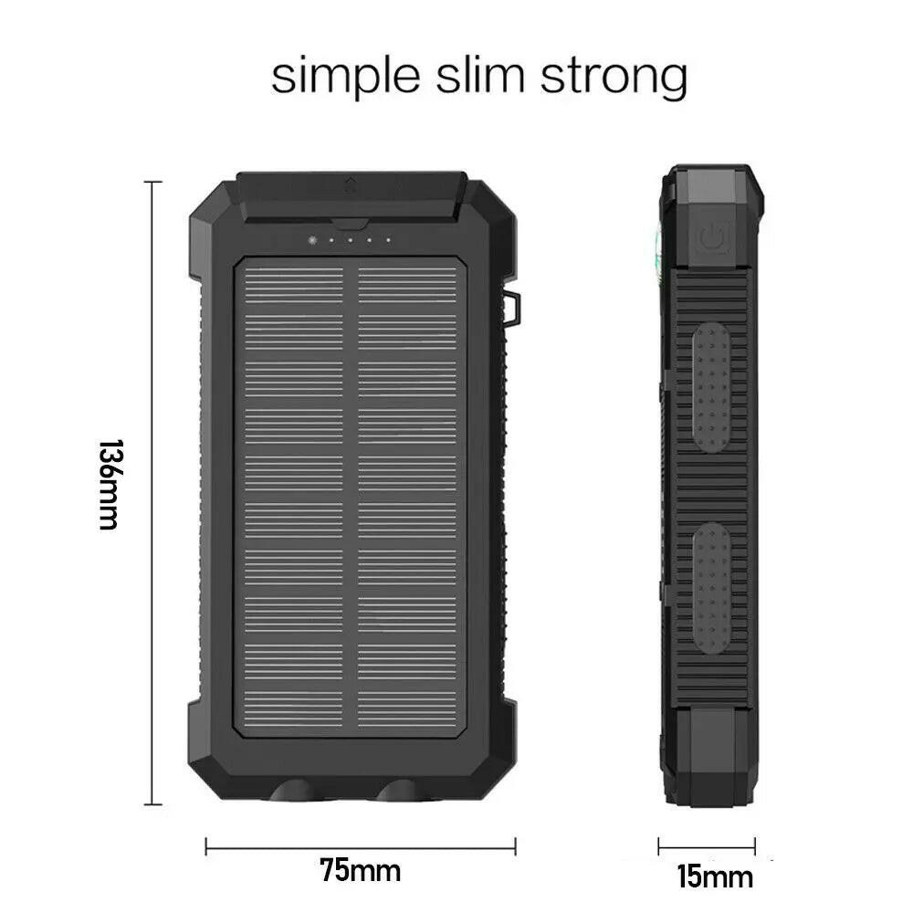20000Mah Solar Powered Waterproof Power Bank Black 20000Mah