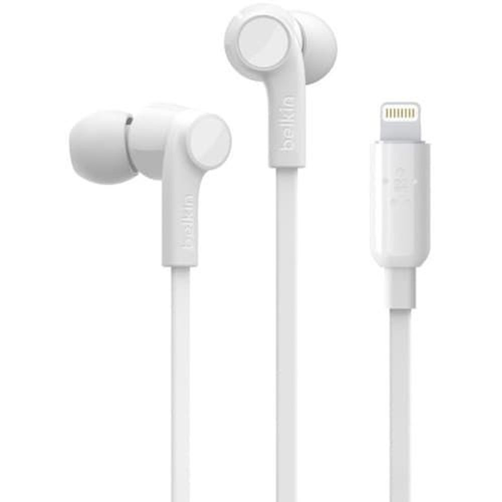 G3H0001BTWHT - Belkin ROCKSTAR Headphones with Lightning Connector - Stereo - Lightning Connector - Wired - Earbud - Binaural - In-ear - 111.8 cm Cable - White