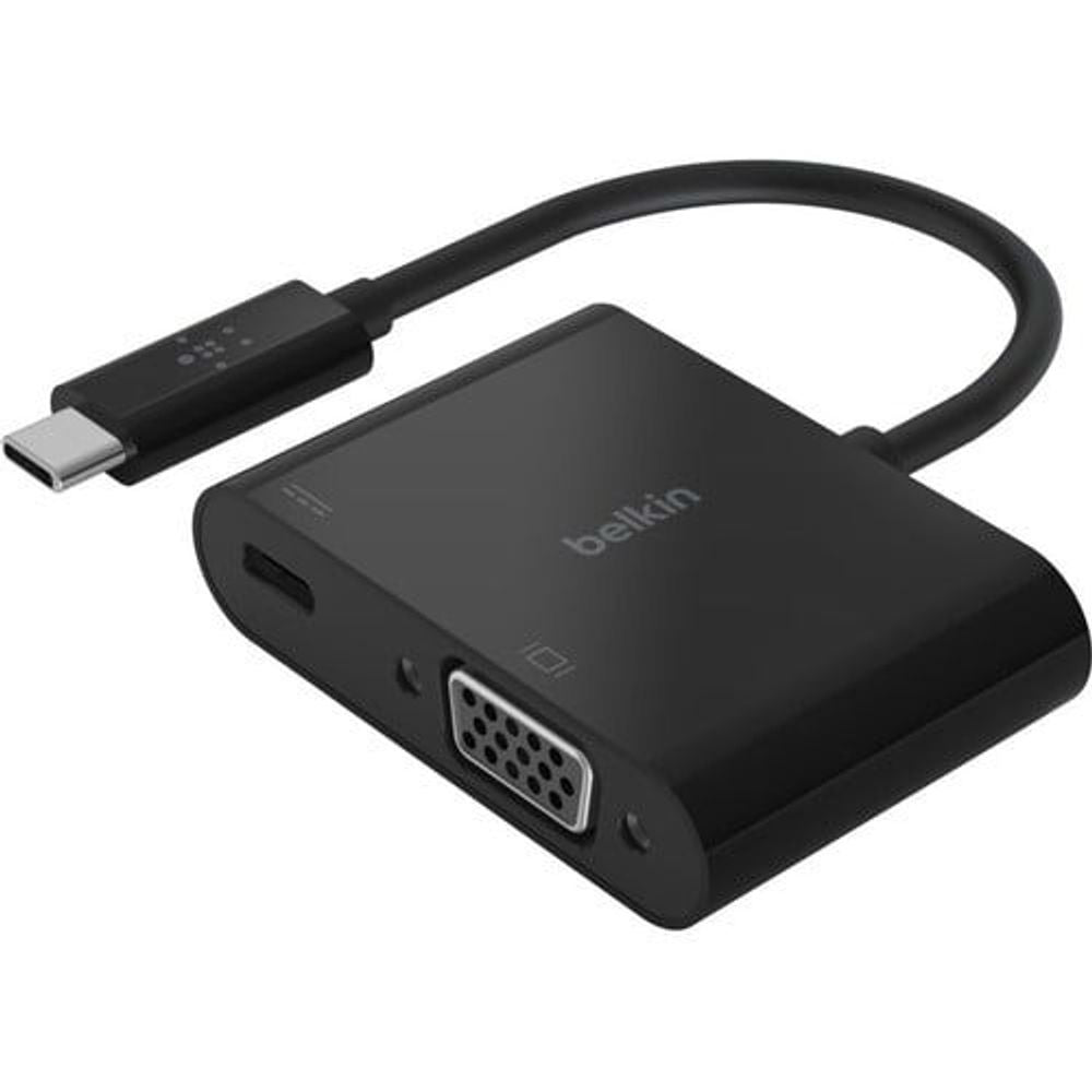 AVC001BTBK - Belkin USB-C to VGA + Charge Adapter - 1 x Type C USB Male - 1 x 15-pin HD-15 VGA Female, 1 x USB Type C Power Female - 1920 x 1200 Supported