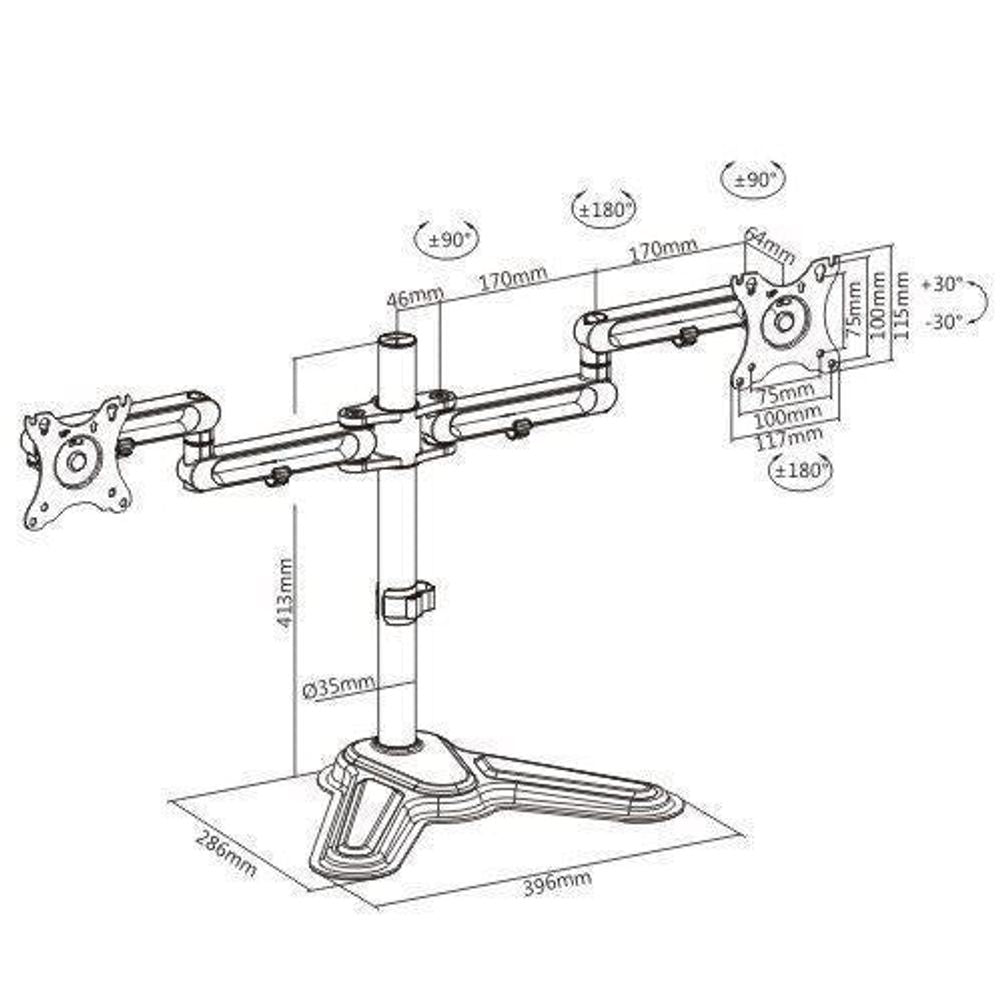 BRATECK 17''-32'' Dual Screen Articulating Monitor Stand. Free-Tilting Design, Sturdy Steel Base, 360 Rotary VESA Plate