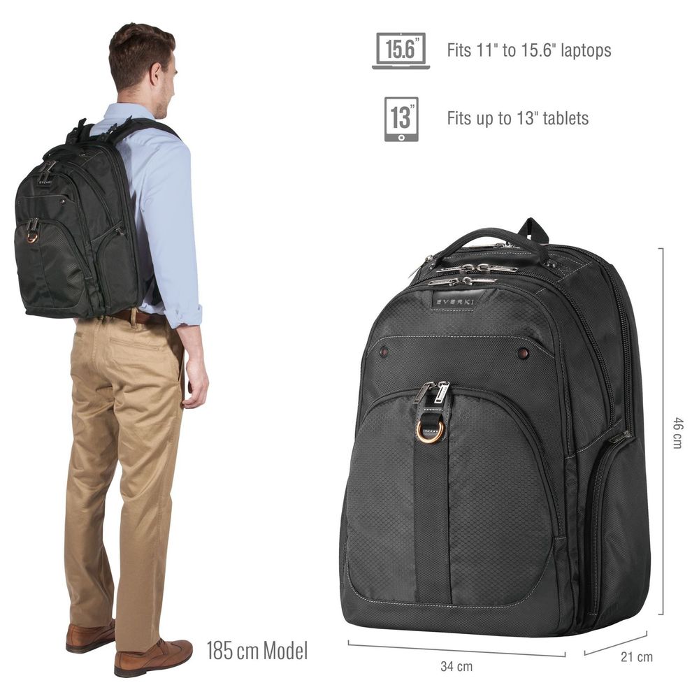 EVERKI EKP121S15 Atlas Checkpoint Friendly Laptop Backpack, 11''~15.6'' Adaptable Compartment