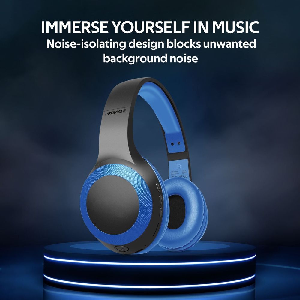 PROMATE Deep Base Bluetooth V5.0 Wireless Over-ear Headphones.