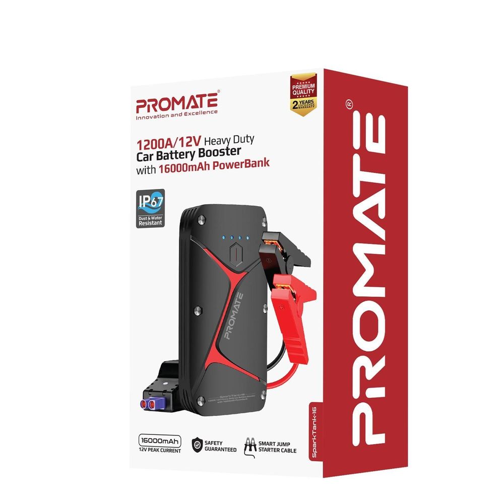 PROMATE 12V IP67 Car Jump Starter with Built-in 16000mAh Powerbank.